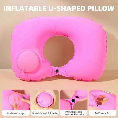 Uplifted Finds Inflatable U Shaped Travel Neck Pillow Soft Flocking Material pink