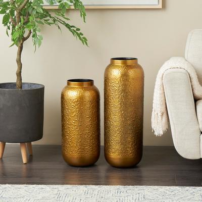 ARCILLA ELEMENTAL Gold Metal Textured Hammered Vase
