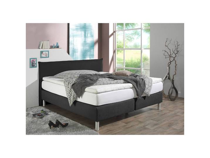 Boxspringbett Hedensted 180 x 200cm Webstoff Schwarz/Schwarz H3 Bonellfederkernmatratze