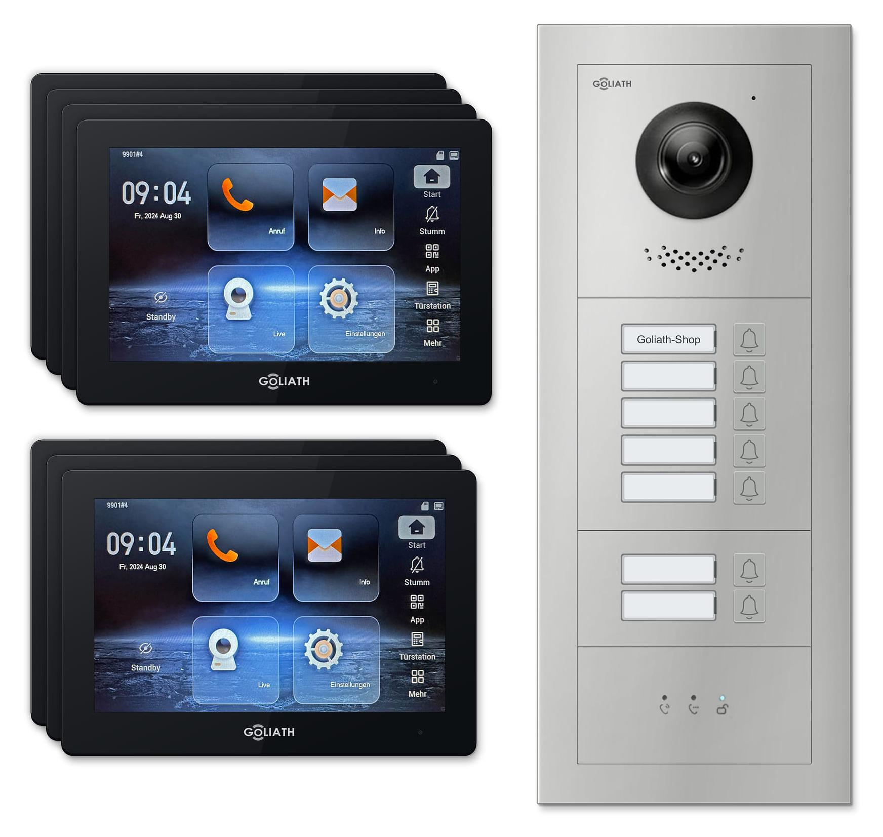 Goliath Premium IP GL-IPH705.3 Video-Türsprechanlage, 7 Familien, 7× 7 Zoll Schwarz, Silber, Aufputz