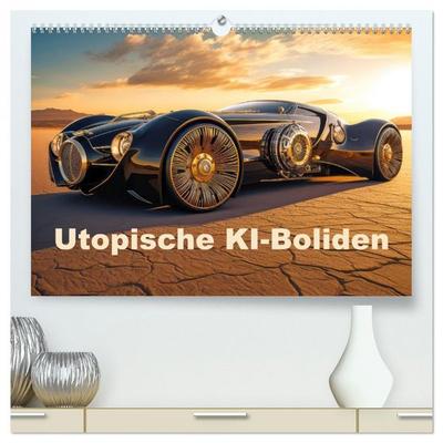 Utopische KI-Boliden (hochwertiger Premium Wandkalender 2026 DIN A2 quer), Kunstdruck in Hochglanz