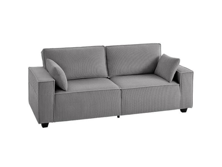 Homcom Sofa 3-Sitzer aus Polyester Hellgrau, Holzwerkstoff, Füllung: Polyester,Polyester,Taschenfederkern, 79x91x218 cm, Wohnzimmer, Sofas & Couches