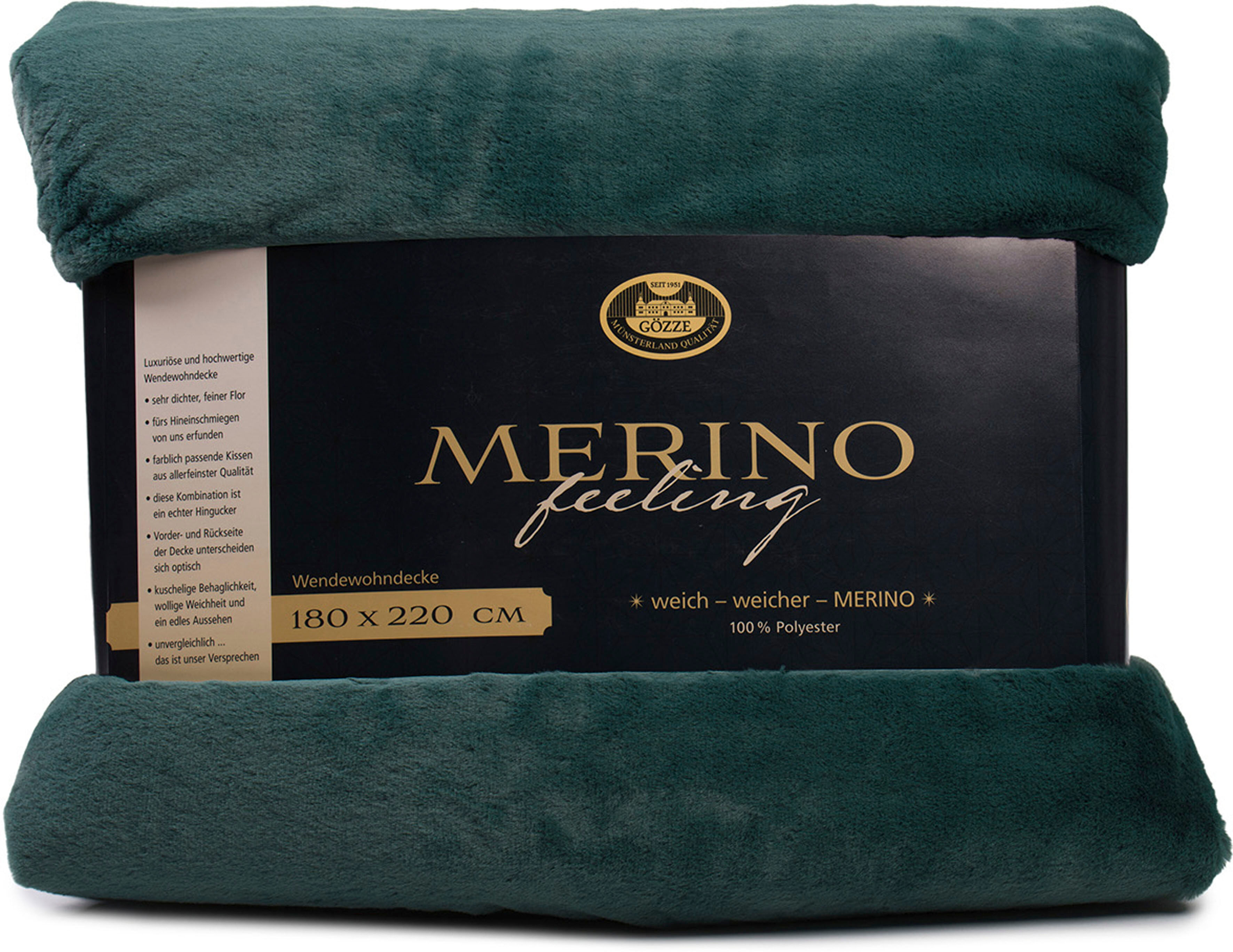 Wohndecke GÖZZE "Merino, kuschelig und weich", grün (dunkelgrün), B:180cm L:220cm, Polyester, Wohndecken, Wohndecke, kuschelig weich