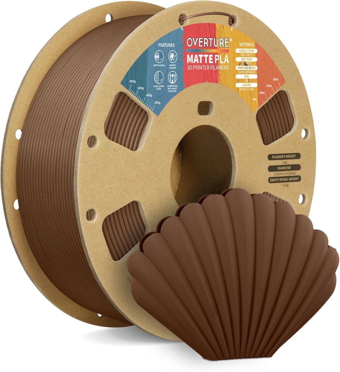 Matte PLA 3D Printer Filament 1.75mm - 1kg Cardboard Spool