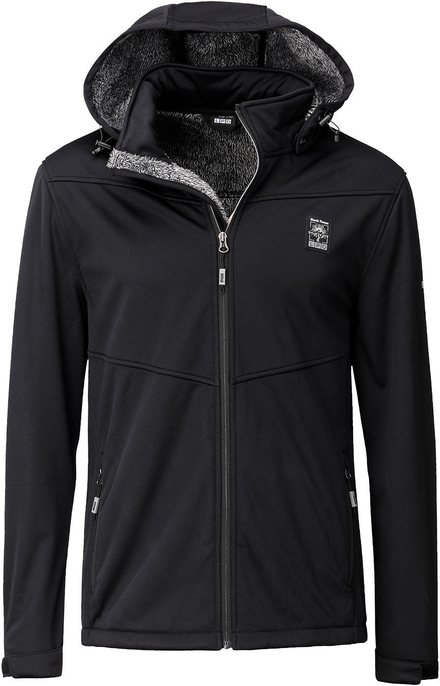 Softshelljacke LPO "Softshelljacke Laron 2 Übergangsjacke", Herren, Gr. XXL, schwarz, Softshell, 100% Polyester, regular fit hüftbedeckend, Bündchen mit Kordelzug, Jacken Softshelljacke, mit Teddyfutter innen schwarz XXL