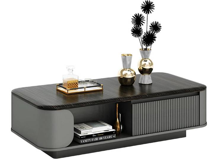 JVmoebel Couchtisch Moderner Couchtisch mit schwarzer Tischplatte und Regalfächern (Packung), Made in Europe
