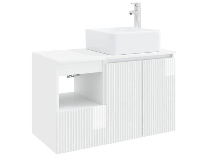 KTHLBRH Badezimmermöbel-Set 2-teilig weiß glänzend mit Waschtisch und Technisches Holz, Wandmontage, anpassbare Löcher, Schublade und Einlegeböden, minimalistisches Design