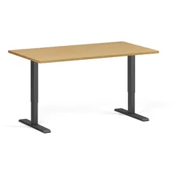 Höhenverstellbarer Schreibtisch, 2 Motoren, 74-121 cm, Tischplatte 140x80 cm, schwarzes Metallgestell, Buche