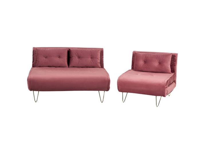Beliani 3-Sitzer Sofa SET Samtstoff Rosa Vestfold, Pink, 130x78x81 cm, Wohnzimmer, Sofas & Couches, Sitzgarnituren