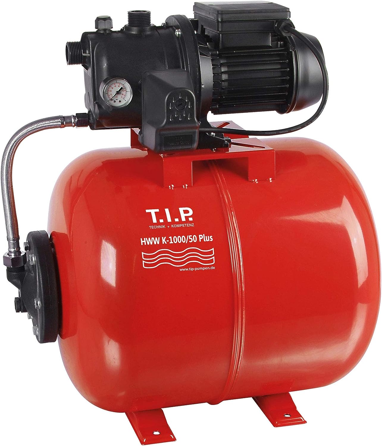 T.I.P. HWW K-1000/50 Plus Station de pompage domestique 30189, cuve de 50 l, 3.500 l/h, hauteur de refoulement 46 m, 800 W, cuve sous pression en acier