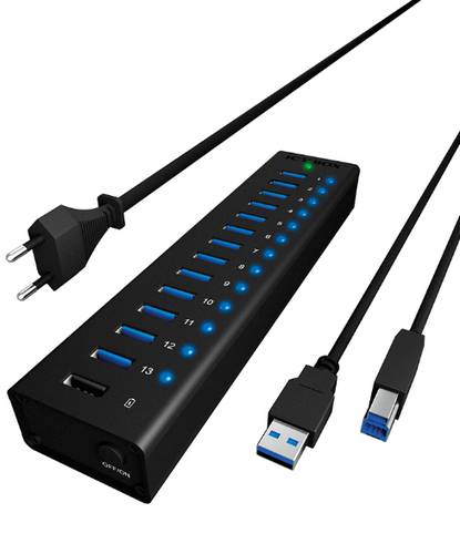 ICY BOX IB-AC6113 USB-Hub 13 Port USB-A USB 3.0 5 GBit/s Schwarz IB-AC6113