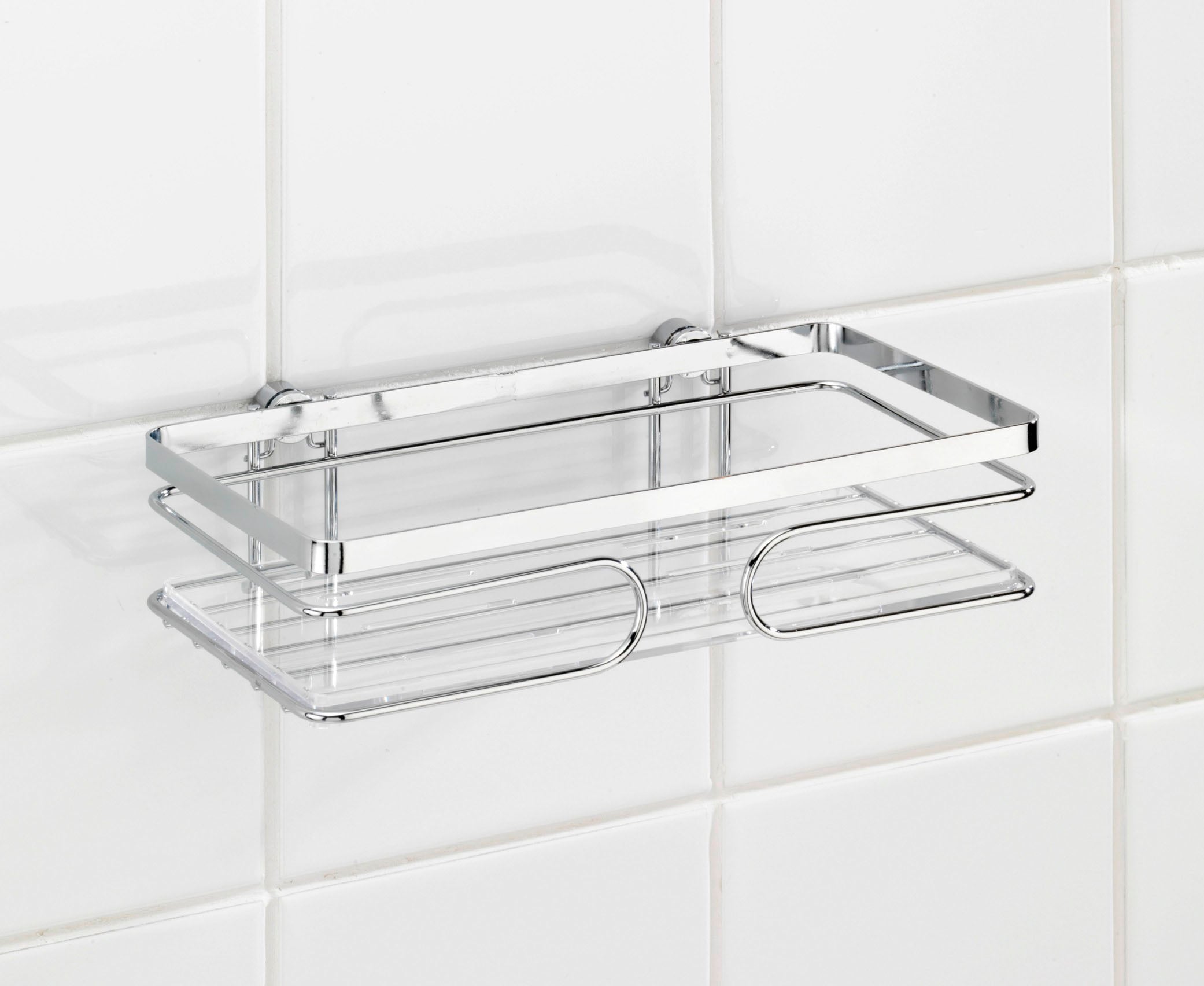 Duschablage WENKO "Premium", silber (glänzend), B:13,5cm H:6,5cm T:24cm, Edelstahl, Regale, Duschablage, 1 Etage