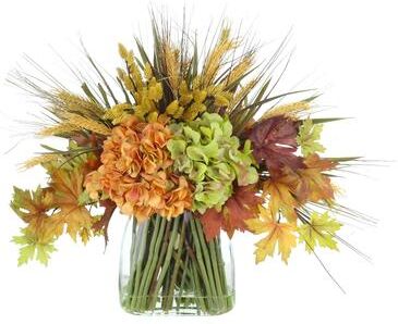 Creative Labs Fall Hydrangea and Wheat Arrangement in Glass Vase