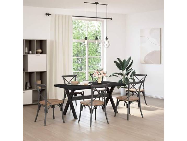Esstisch NOAIN 160 cm Kiefernholz Schwarz Rechteckig Massives Kiefernholz,matte Oberfläche,schlitzartige Tischplatte,stabile Beine,pflegeleicht