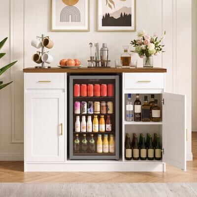 "Garvee 58.3"" Coffee Bar Cabinet, Mini Fridge Space, Charging Station"