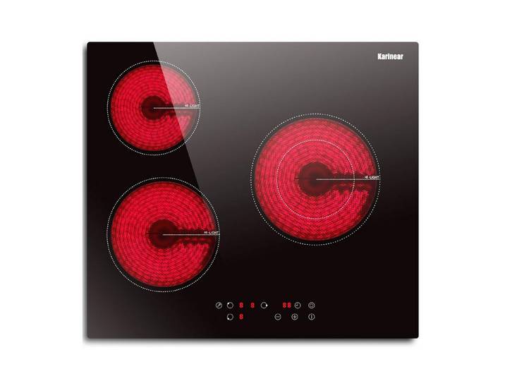 NOXTON Elektro-Kochfeld Autarkes Glaskeramik-Kochfeld 60 cm, Glaskeramikkochfeld 3 Platten, 5200W