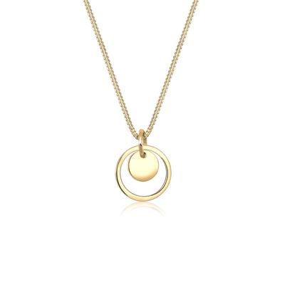 Kette mit Anhänger ELLI "Halskette Anhänger Rund mit Kreisen 925 Silber" Gr. 45, gold, Halsketten, Damen, 45, ohne Stein, Silber 925 (Sterlingsilber)