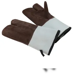 Schneider - Leder Backhandschuhe 3-Finger, 340 mm, braun, mit Stulpe grau
