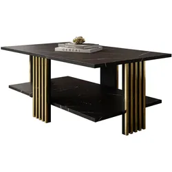COUCHTISCH SAPHIRA GOLD mit Ablageboden, Schwarz Marmour
