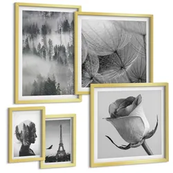 BILDER SET 5er Set - 50x50 cm & 20x30 cm & 40x60 cm Goldrahmen - Zitrusbäume in einem sonnigen Garten