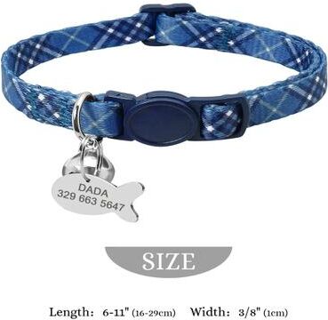 Uplift Essentials Personalized Engraved Nylon Cat & Kitten Collar With Safety Bell blue