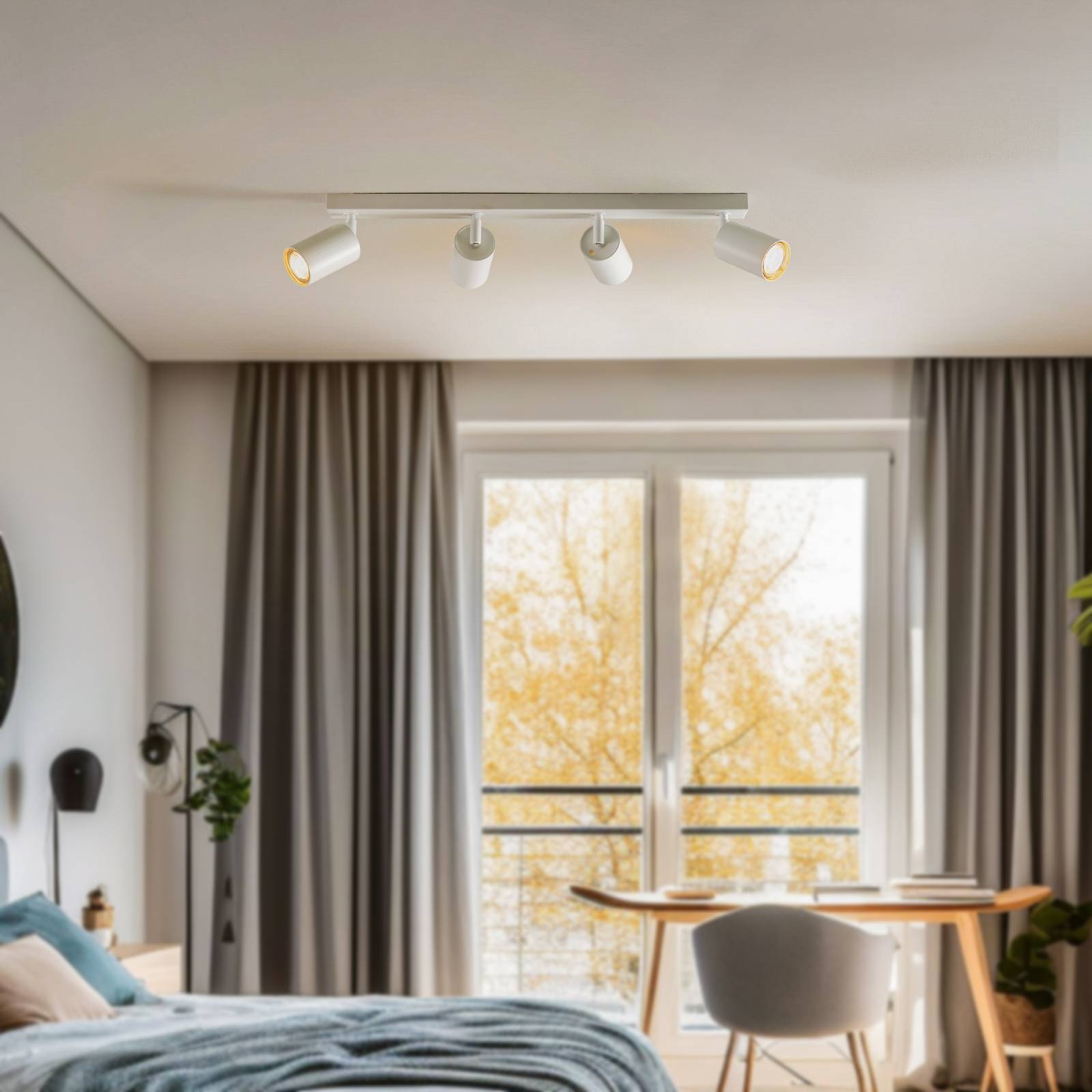 Deckenstrahler Zoom, 4-flammig, weiß, Metall, GU10 Zoom SIGMA, dimmbar, weiß / opal, für Wohn- / Esszimmer, Metall, Modern, Strahler