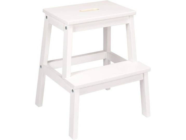 1 Tabouret marche-pied Bois massif Blanc Poignée intégrée 50 cm Intérieur .