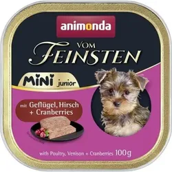 animonda Vom Feinsten Junior Mini Schale 100g Hundenassfutter 16 x 100 Gramm Geflügel,Hirsch & Cranberries