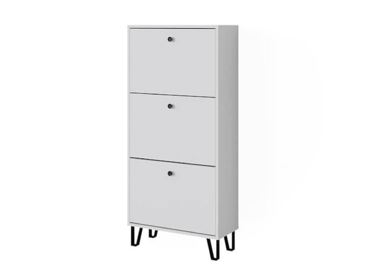 Vicco Schuhkipper Siri, Weiß, 130 x 60 cm mit 3 Klappschubladen, zur Aufbewahrung von Schuhen und als Sitzgelegenheit nutzbar