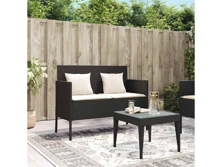 Elégance-Chic Banc de jardin - avec coussins - noir - résine tressée - 113 x 61 x 87 cm - Banc d'extérieur_001801098