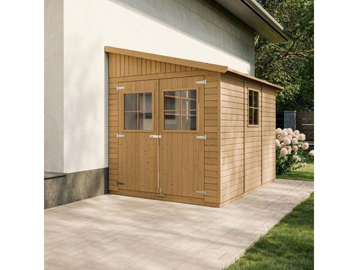 Holz Gartenschuppen (ohne Seitenwand) - Abstellkammer mit Fenstern - H244x211x318 cm/6 m2 Naturholz-Shiplap-Schuppen - Gartenwerkstatt - TIMBELA M339