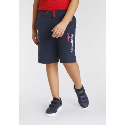 Sweatshorts KANGAROOS "Basic Sweatbermudas mit Logo-Druck", Mädchen, Gr. 152/158, N-Gr, blau (marine), Sweatware, Obermaterial: 100% Baumwolle, bedruckt, Basic, Hosen Sweatshorts, Modische Kangaroos Drucke