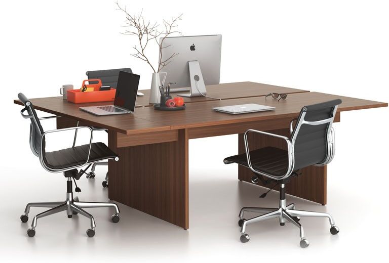 B2B Partner Büroschreibtisch SOLID Double + 1x Verlängerung, 210x165 cm, Nussbaum