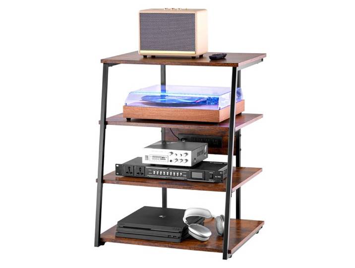Meuble Audio Visuel 4 Niveaux-VEVOR-Étagère Multimédia en Bois- pour Lecteurs DVD/Décodeurs de Câbles/Consoles de Jeux-Marron