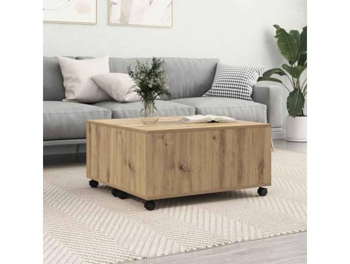 LPERTGFHU Couchtisch Artisan-Eiche 75 x 75 x 38 cm Quadratisch Mit Schublade, 4 Rollen für Mobilität, Robuste Konstruktion, Für Wohnzimmer