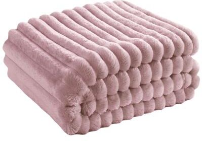 Shop Station Cozy Striped Soft Blanket For Bed & Sofa All Season Plush Throw Quilt pink