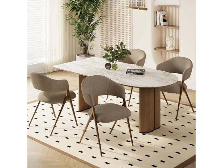 MALOL 4er Set Esszimmerstühle, Mid-Century Modern Stil, mit Eisenbeinen, offener Rückenlehne und gepolstertem Sitz, für Wohnzimmer, Schlafzimmer, Restaurant, Café, Taupe