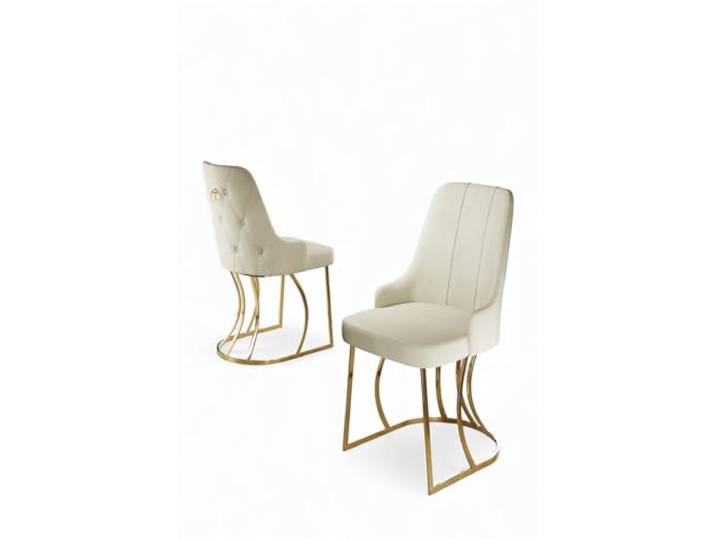 Hanah Home Elegant Chair Set (4 Pieces), Cream & Gold, 44 x 46 x 98 cm 100% Metal Legs, 18 DNS Foam Back, 22 DNS Foam Seat Modern Glam Design