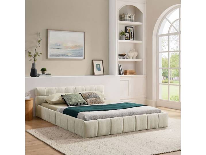 Lit double 140x200 cm chenille beige