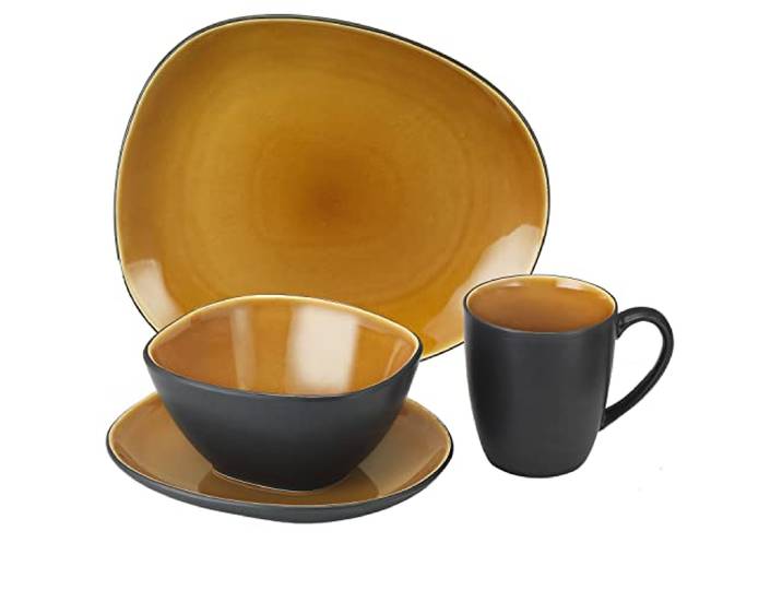 Van Well Elements Curry 16-tlg. Kombi-Service I 4 Personen I Geschirr-Set - Kaffee, Frühstück & Tafel I Je 4x Speiseteller, Frühstücksteller, Schalen & Kaffeebecher I Steingut