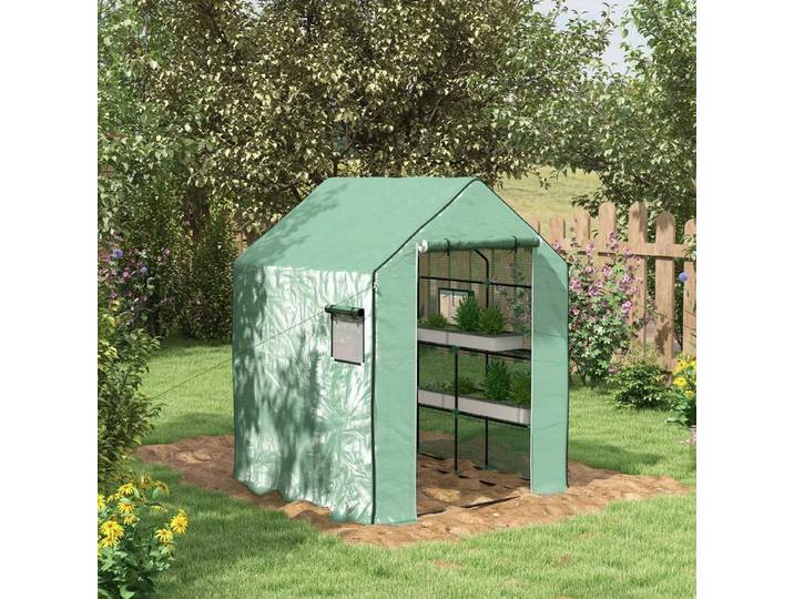 Serre de jardin avec 1 porte, 1 fenetres, étagères 3 niveaux pour Légumes Plantes Fleurs Bâche PE 140 x 143 x 190 cm