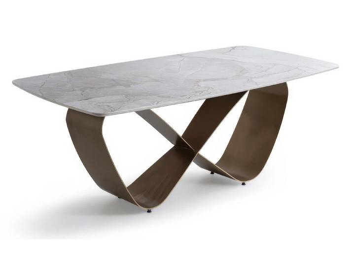 JVmoebel Esstisch Esstisch Modern Weiß Gold Marmor Optik Luxus Design Esstisch Metall, Made in Europa