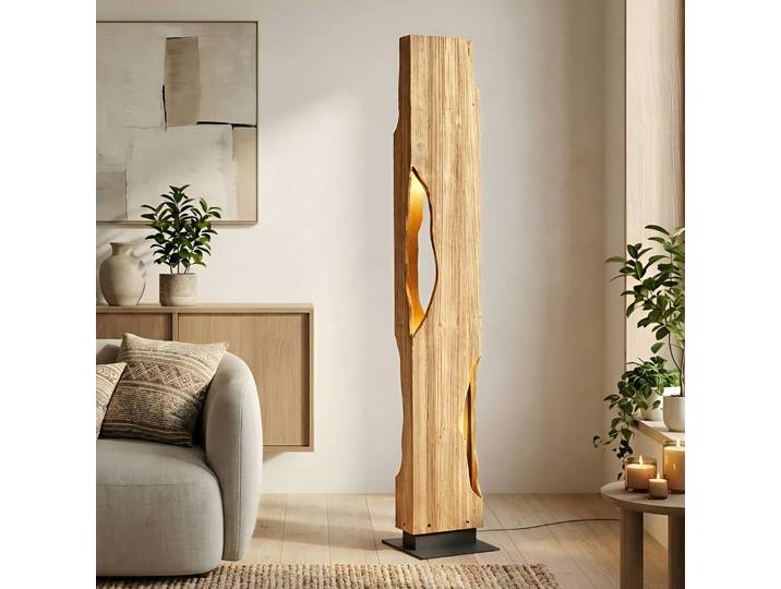 Stehlampe Tarry Lucande, Holz hell, für Wohn- / Esszimmer, Holz, Landhaus / Rustikal