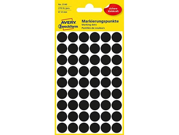 AVERY Zweckform 3140 zelfklevende markeringspunten (Ø 12 mm, 270 kleefpunten op 5 vellen, ronde stickers voor kalender, planner en om te knutselen, papier, mat) zwart