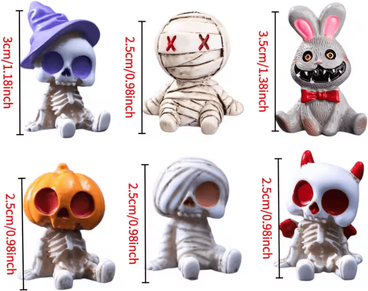 Inspire Curations 6Pcs Halloween Resin Skeleton And Mummy Mini Figurines 6pcs