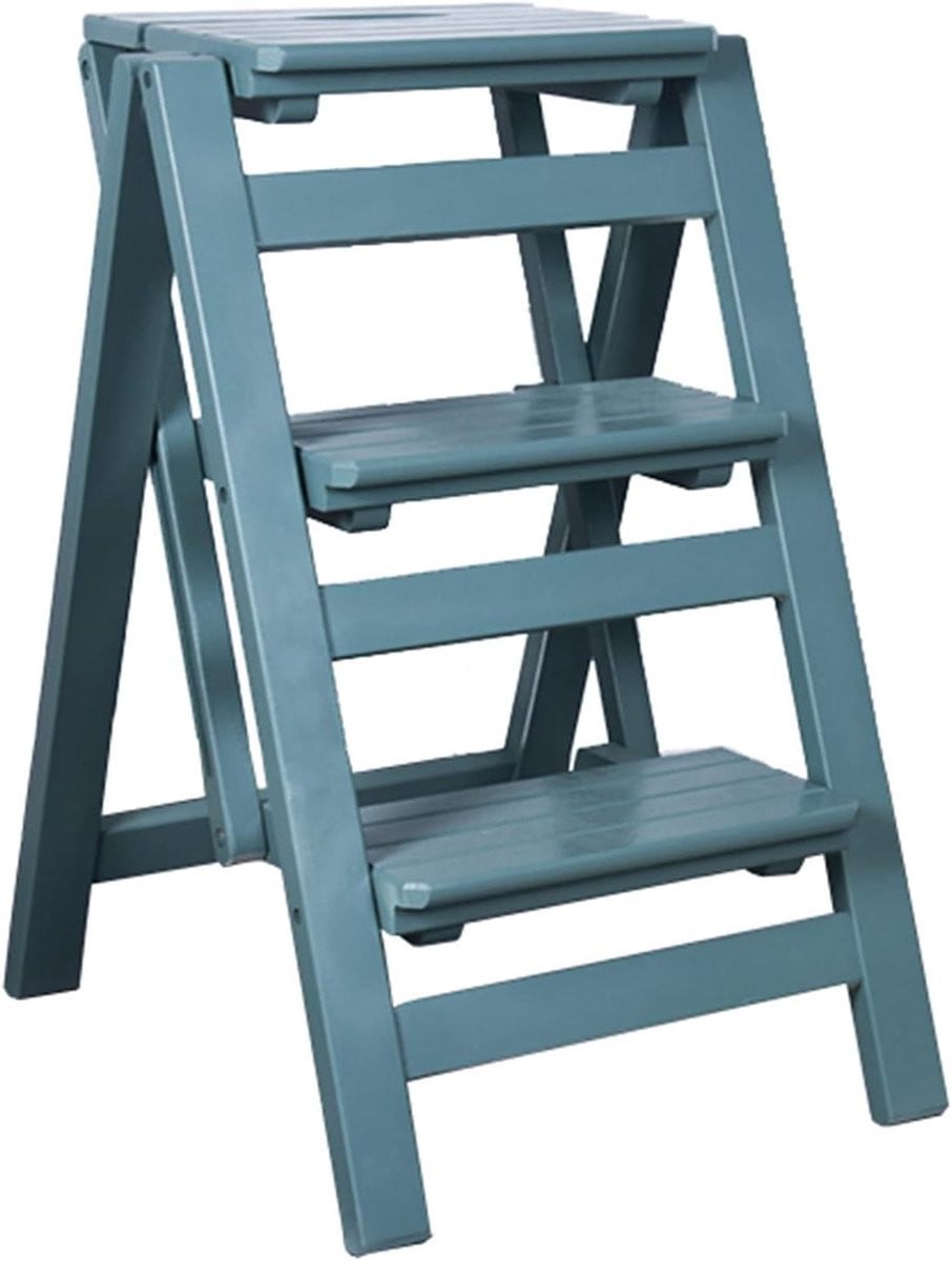 Houten opvouwbare opstapkruk ladder groen - Hoogte: 92 cm