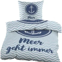 KH-Haushaltshandel Renforce Bettwäsche 135x200 + 80x80 cm, 100% Baumwolle, maritim, Meer, blau weiß