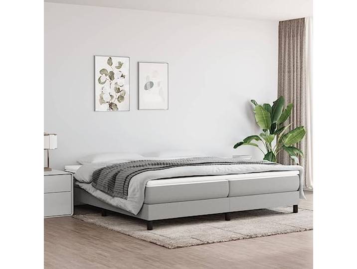 RJPLMFV Bettgestell, Stoff, Hellgrau, 200 x 200 cm Robuste Füße, Sperrholzlatten, stabil, Matratze nicht im Lieferumfang enthalten