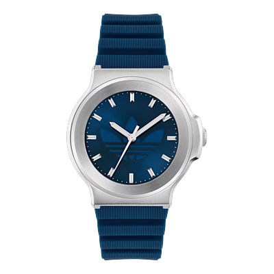 Quarzuhr ADIDAS ORIGINALS "EXPRESSION THREE", blau, Armbanduhren, Damen, Quarzuhr, Armbanduhr, Herrenuhr, Damenuhr, Silikonarmband, Leuchtzeiger