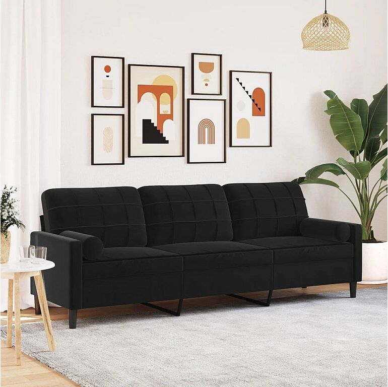 Clicnbuy Sofá de 3 plazas con cojines terciopelo negro 210 cm